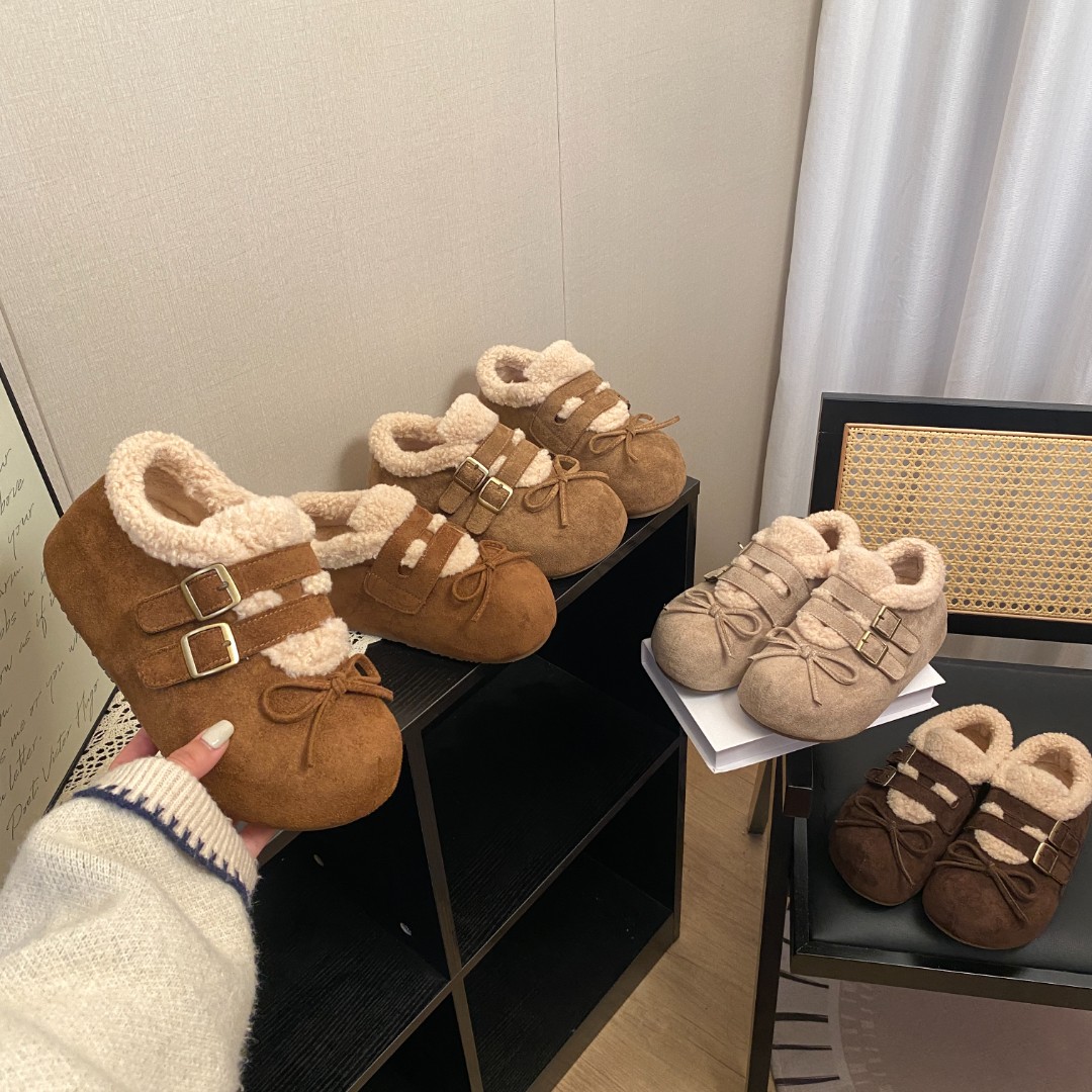 厚底勃肯鞋加绒增高2025新款设计感蝴蝶结女韩版冬款网红外穿棉鞋