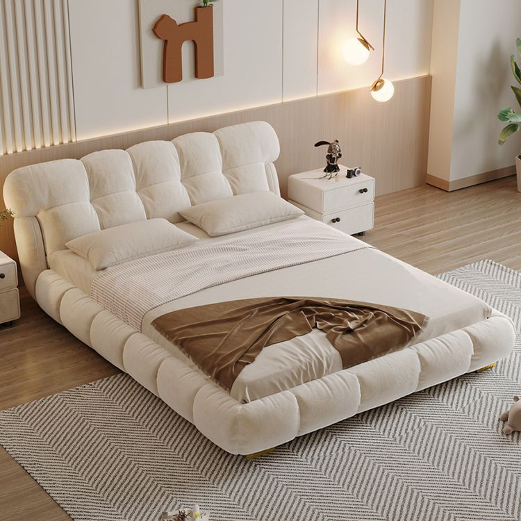 奶油风现代简约软包床科技布艺床牛奶绒卧室大床双人床