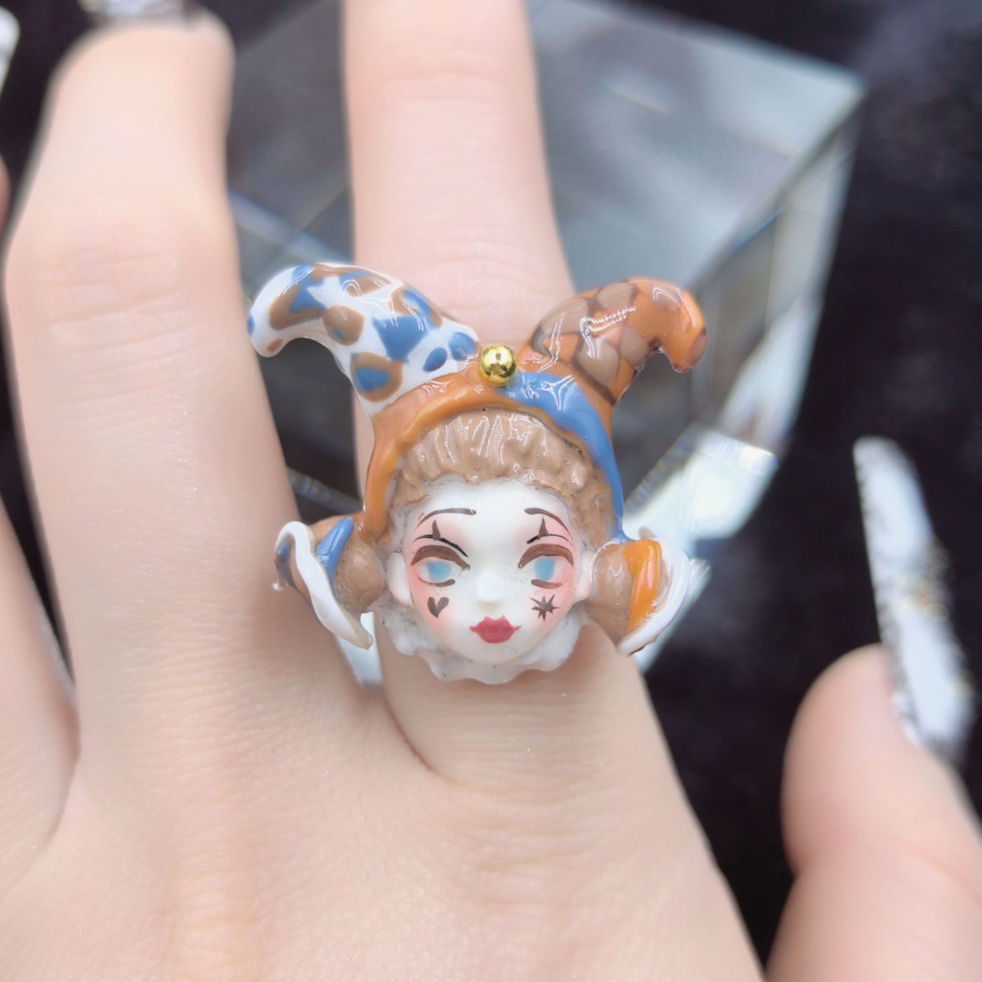 安夏 笑脸糖夹 纯手工小众穿戴甲贴片重工设计私定娃娃款