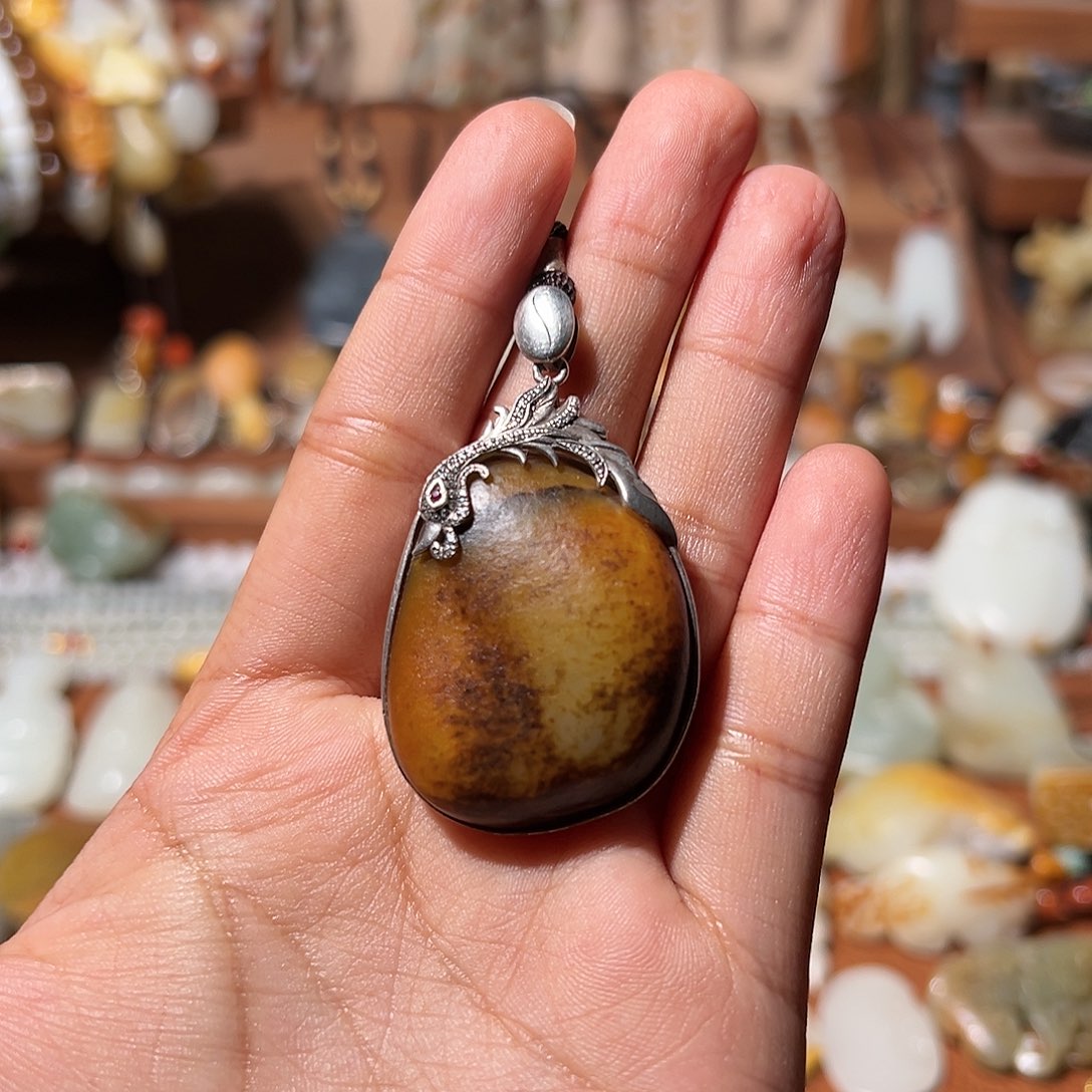 和田玉颈饰银S925镶嵌