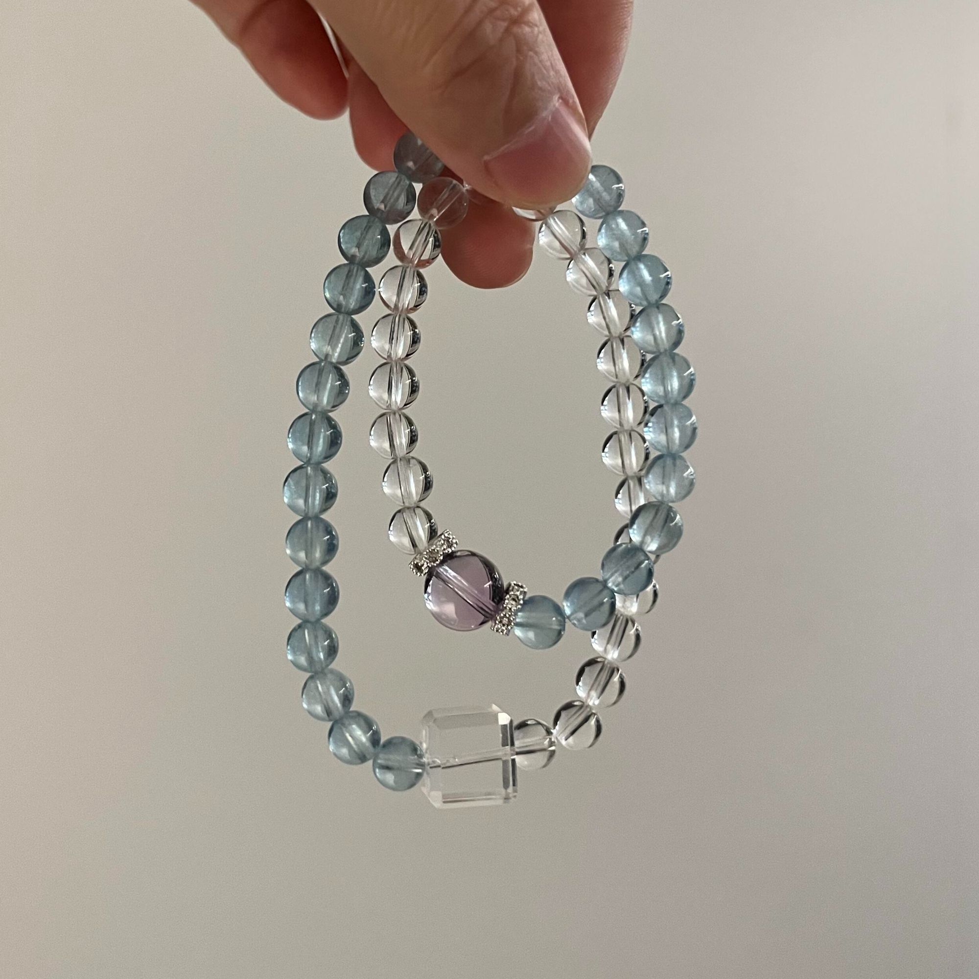 【勇气与自由】白水晶海蓝宝双圈设计款手链净体清透