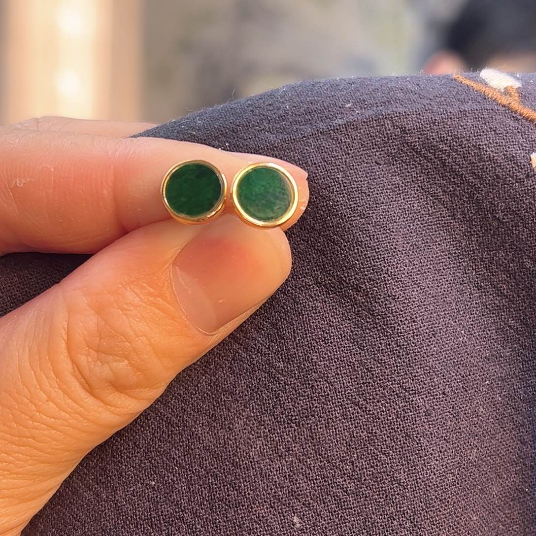 翡翠耳饰银S925镶嵌缅甸翡翠A货耳钉