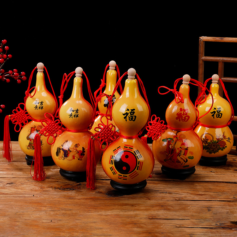 彩绘开口大葫芦25CM烙画葫芦挂件文艺摆件转运文玩葫芦