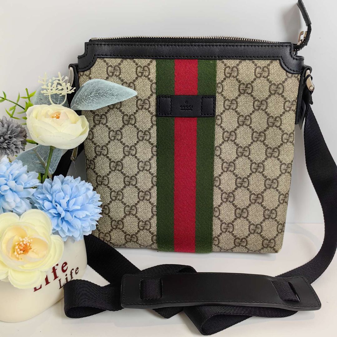 95新 GUCCI/古驰 老花邮差包斜挎包16143750 