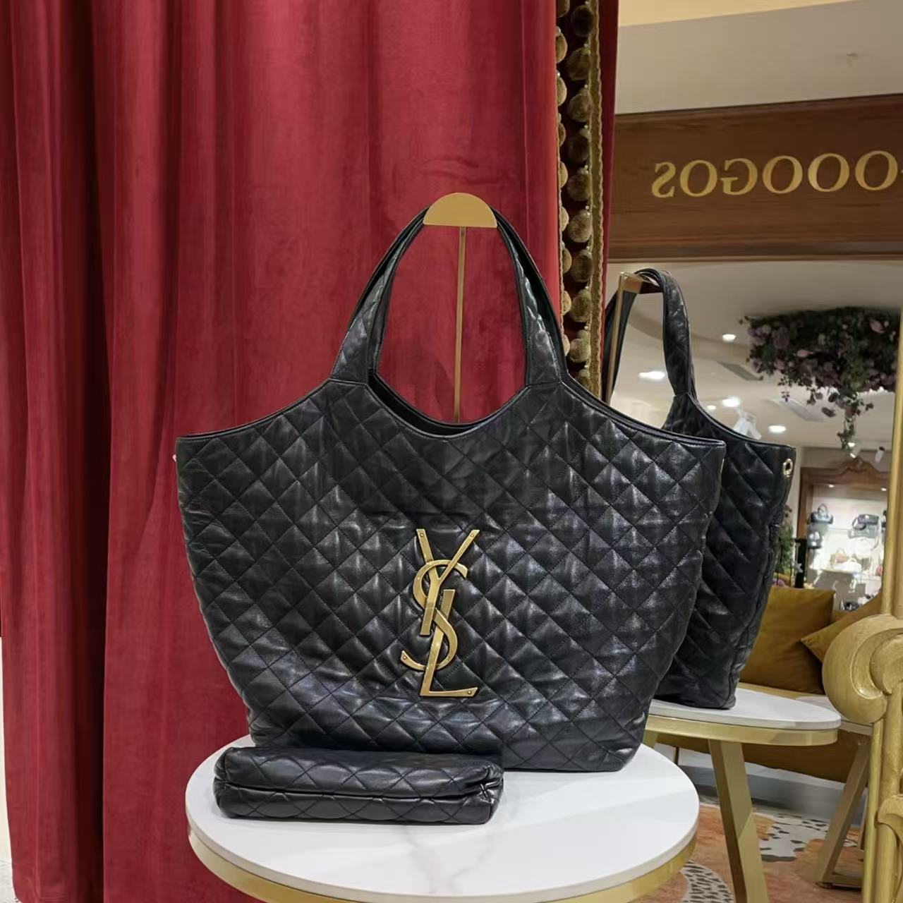 95新 YSL/圣罗兰 GGSicare加大号黑金羊皮34677164