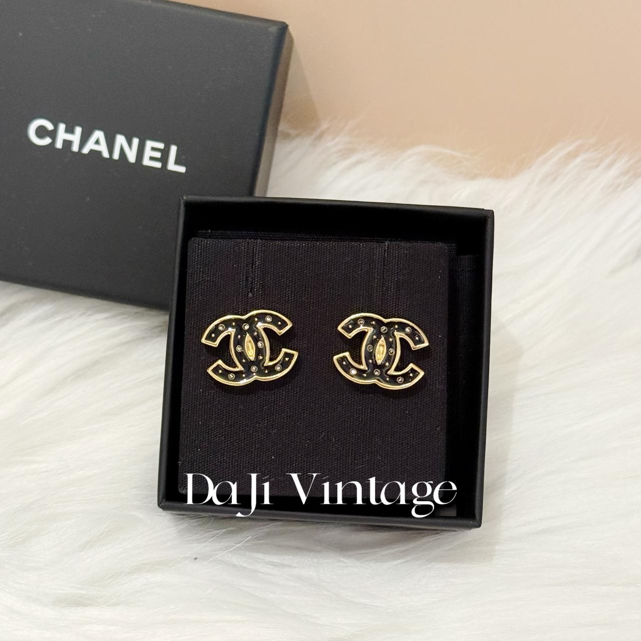 99新 Chanel/香奈儿 大吉中古/香奈儿双c黑珐琅耳钉