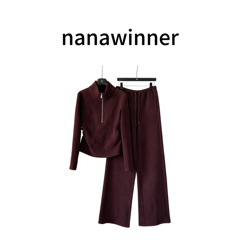 nanawinner【白月光套装】立领版半拉链套头卫衣窄版阔腿裤两件套女