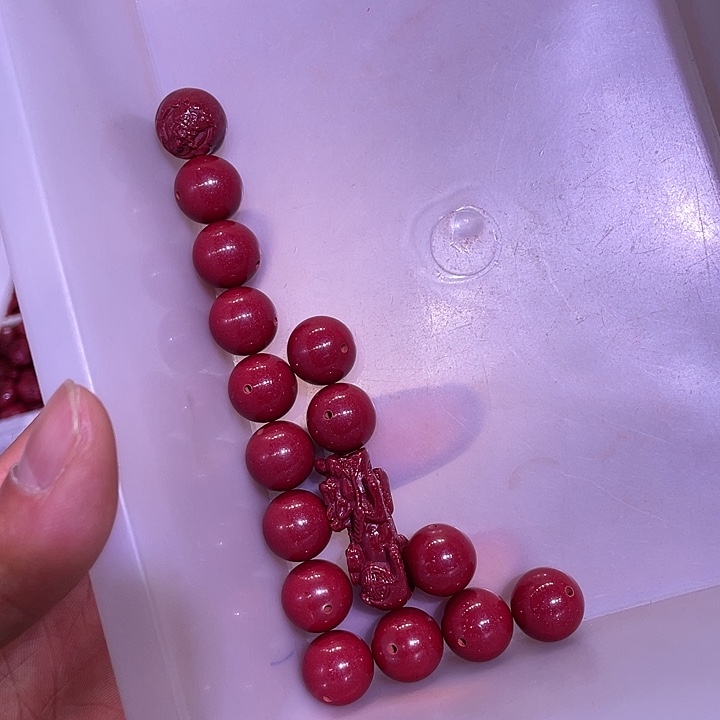 天然辰砂紫金砂14毫米14颗貔貅1，普贤1