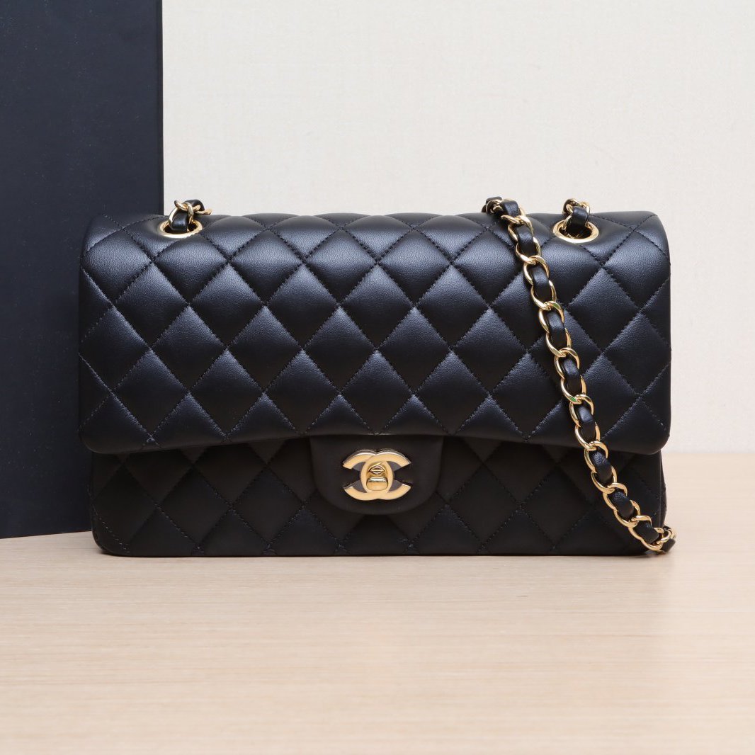 99新 Chanel/香奈儿 【黑黑】CF 口盖包 中号 黑色 29开 菱格纹