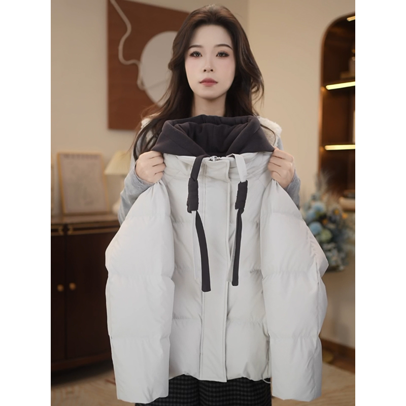 2025冬季新款女孩假两件带帽保暖棉服女童冬装厚款棉服外套Q63458