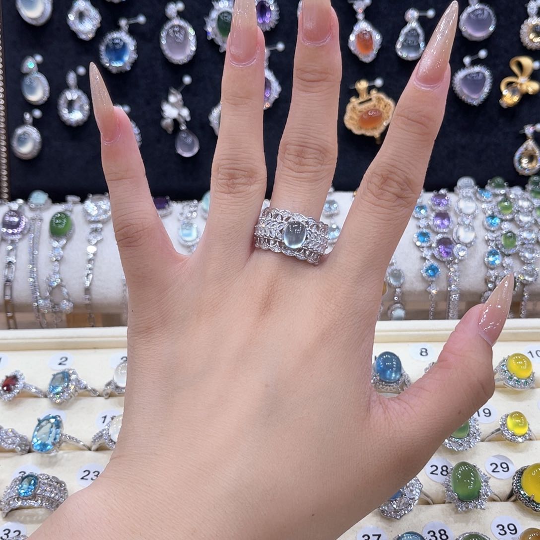 岫玉银S925镶嵌戒指正****