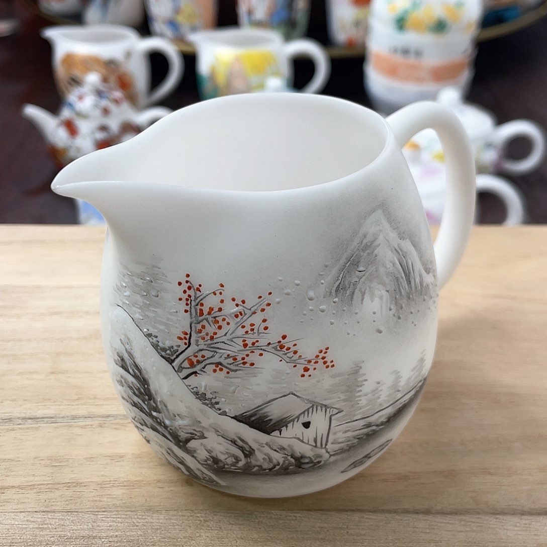 冰种素烧手绘公道杯