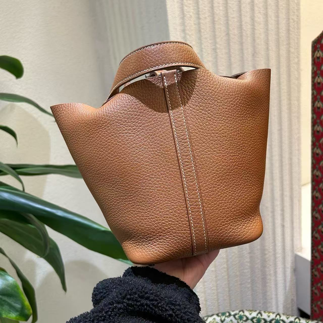 95新 Hermes/爱马仕 金棕银扣18菜篮子