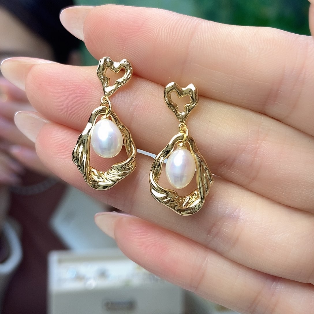 淡水珍珠耳钉银S925镶嵌