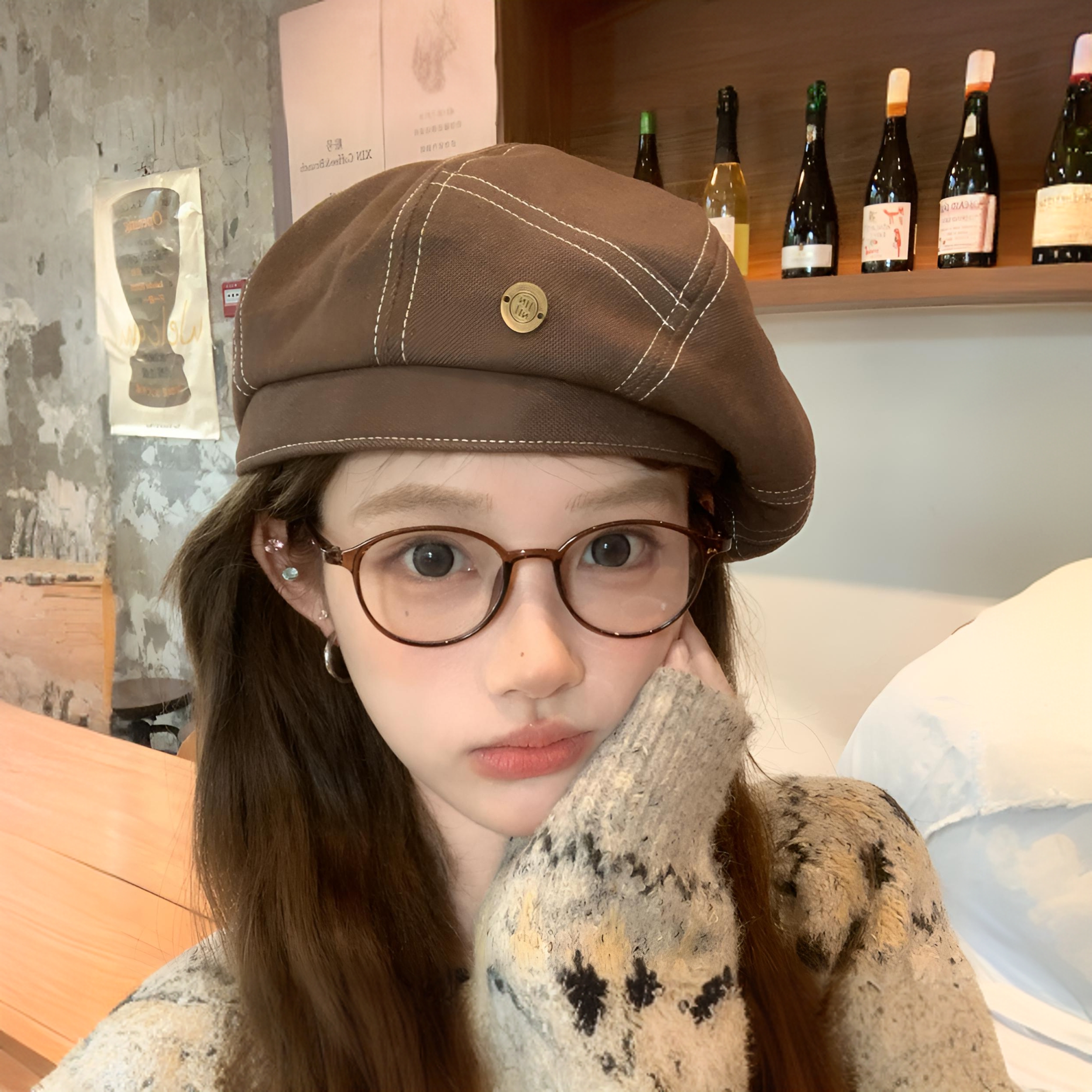 panruoyue2025新款秋冬牛仔贝雷帽日系休闲百搭时尚显脸小八角帽