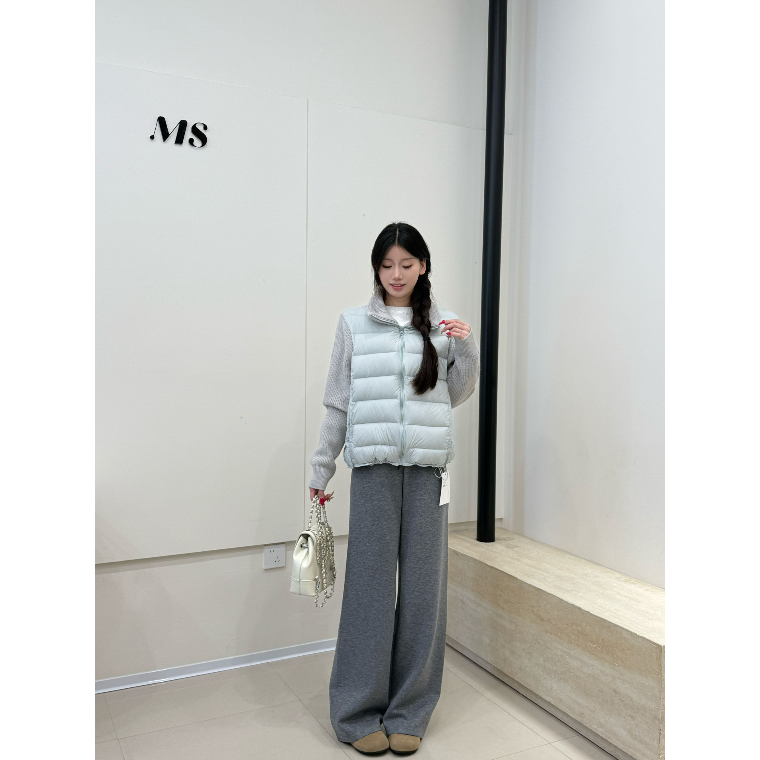 韩系立领毛衣拼接设计保暖外套2025冬新款