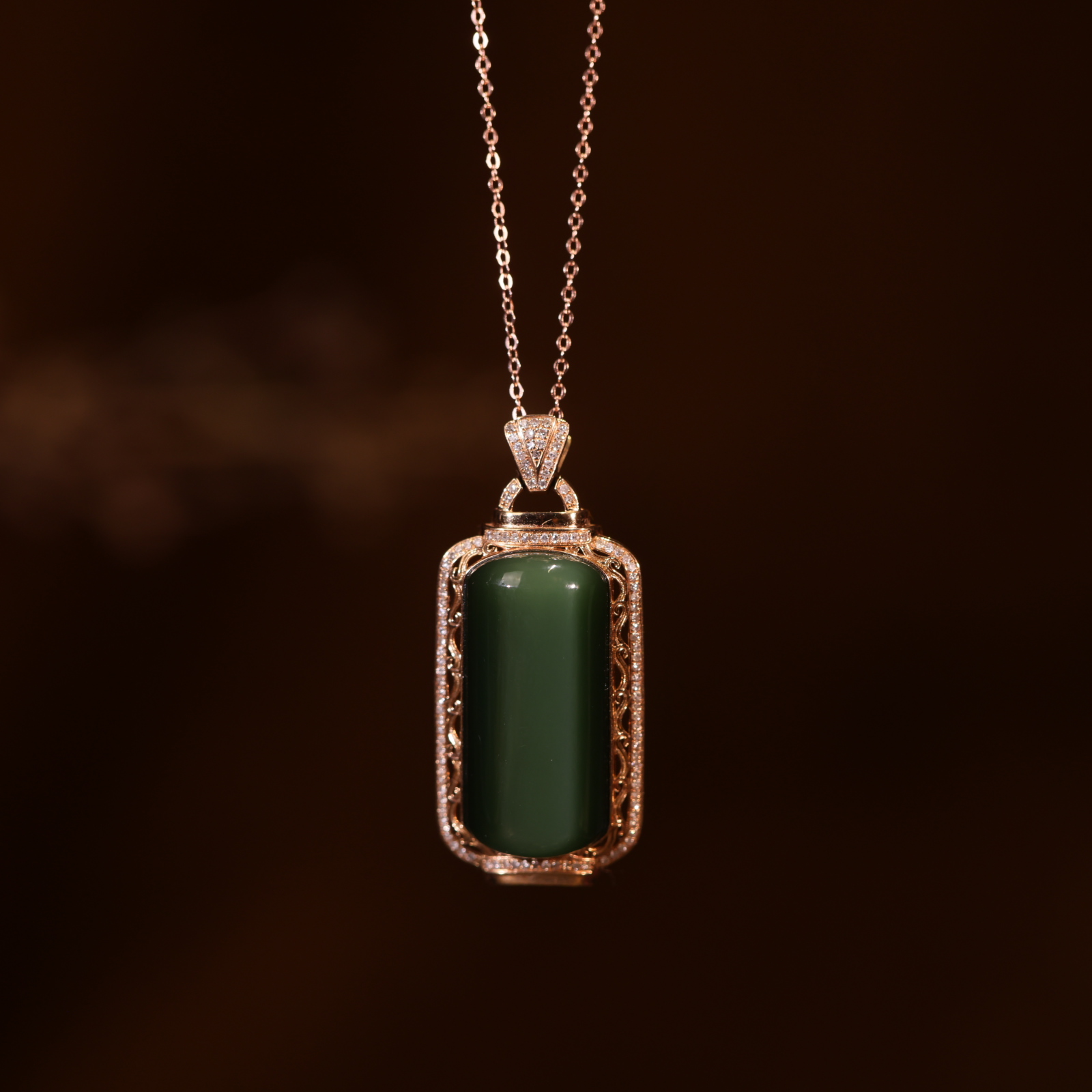 【新疆马爷珠宝】金镶猫眼碧玉项链