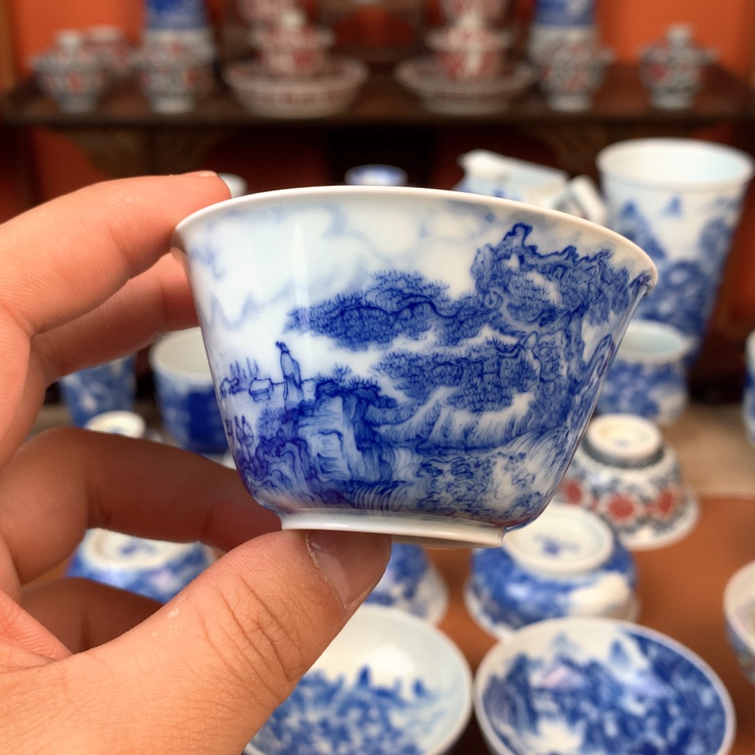 山水主人杯手工手绘