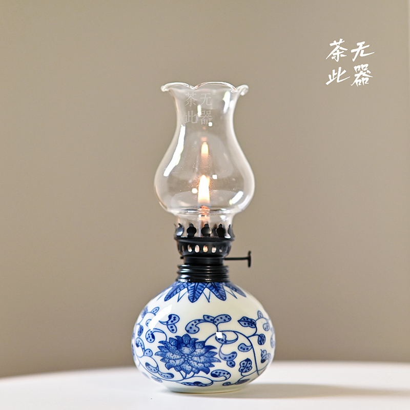 复古中式青花缠枝莲手工陶瓷香薰灯茶室家用摆件
