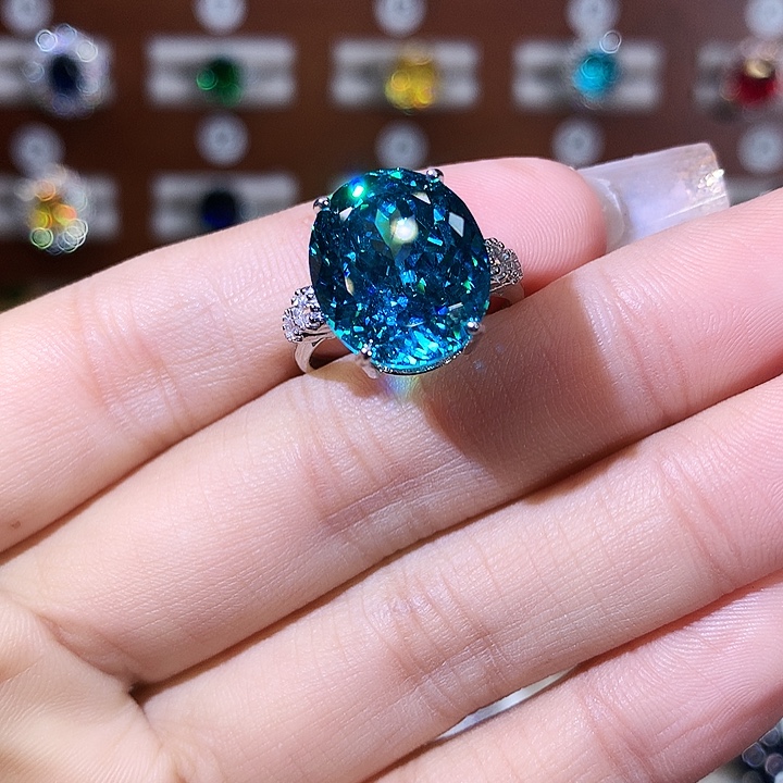 925银帕拉蓝绿戒指白