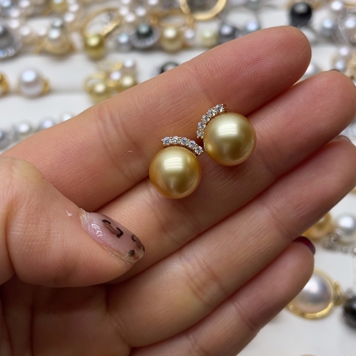 海水珍珠耳饰银S925镶嵌