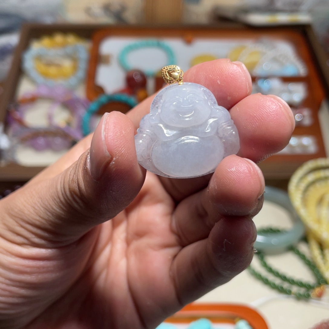 翡翠吊坠(不含链)18K金镶嵌佛公