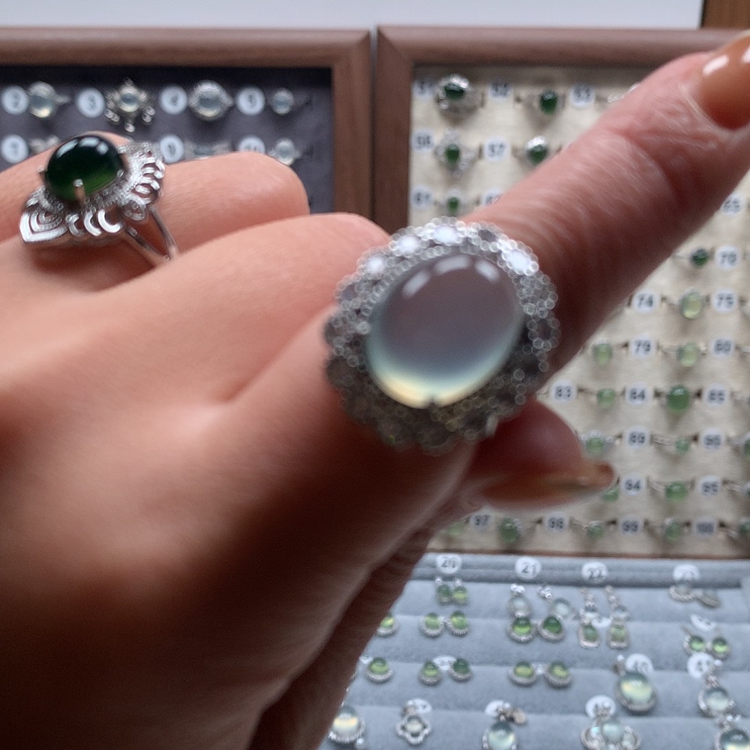 7***！蛇纹石玉银S925镶嵌戒指