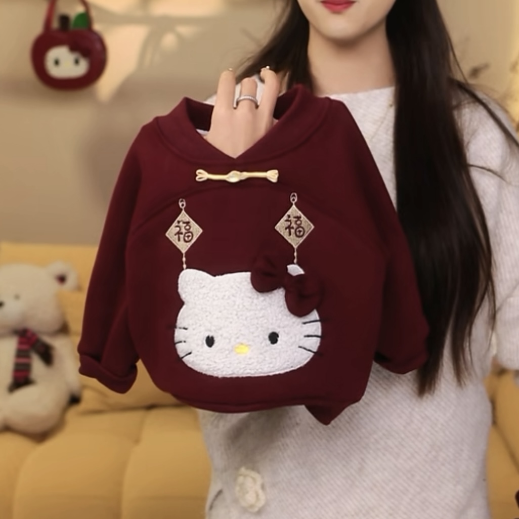 趣奇贝贝 童装女童加绒新中式儿童衣服卫衣婴儿宝宝冬装拜年服