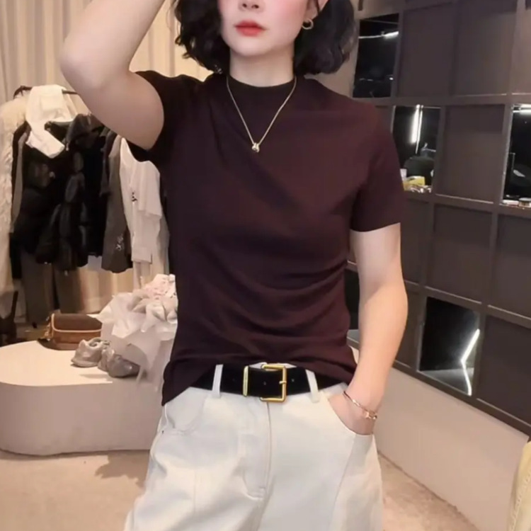 夏季新款百搭T恤上衣2025优雅修身时尚显瘦女士短袖气质洋气半袖