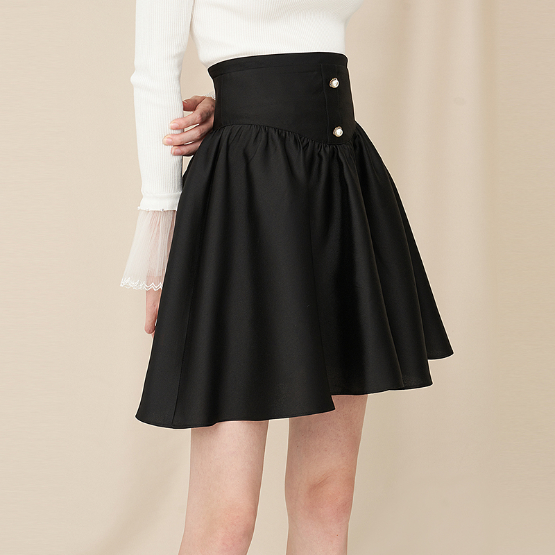 【陈大可专属】Caroline秋冬季高腰圆扣修身黑色蓬蓬公主裙ECRCCB73