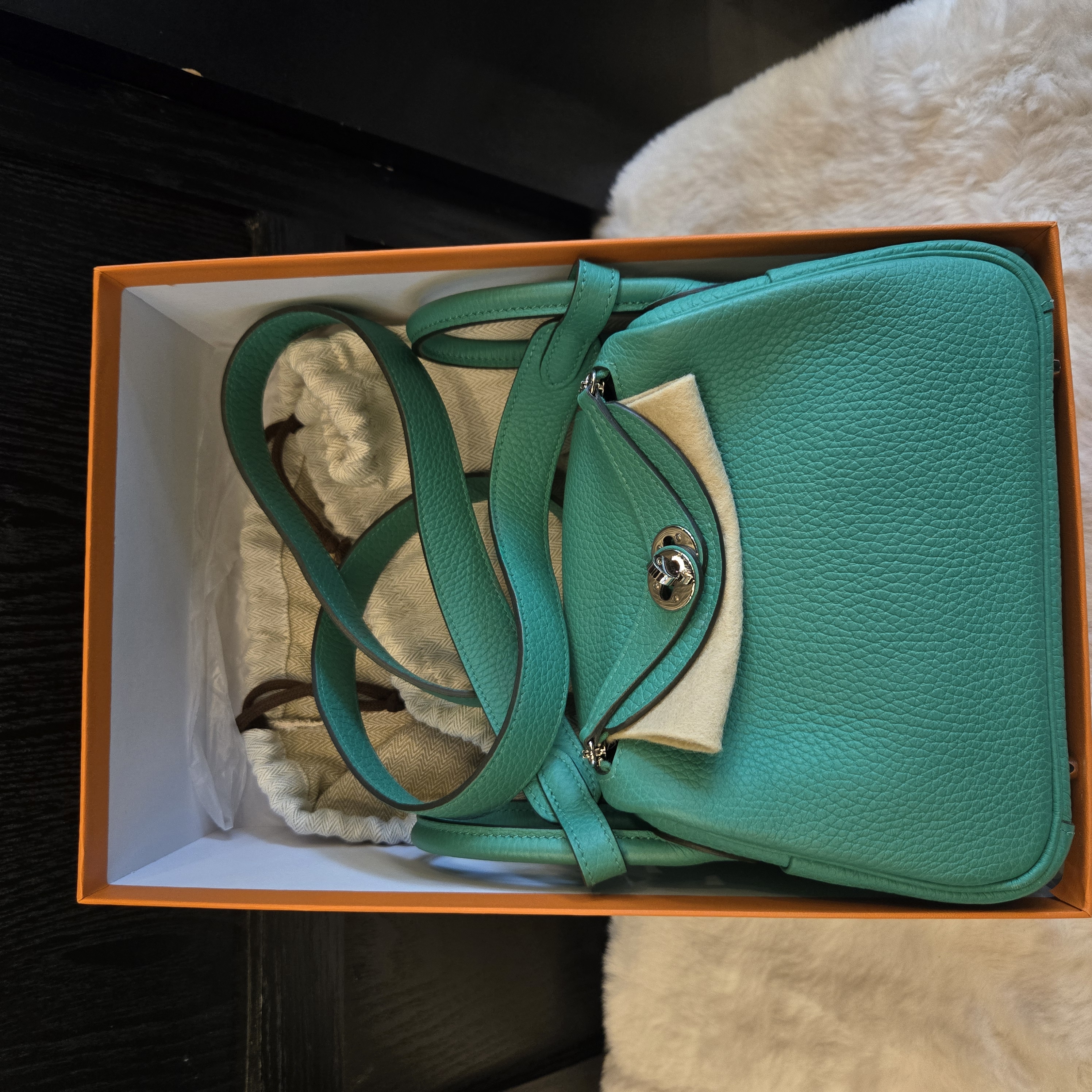 99新 Hermes/爱马仕 薄荷绿mini lindy单肩斜挎包