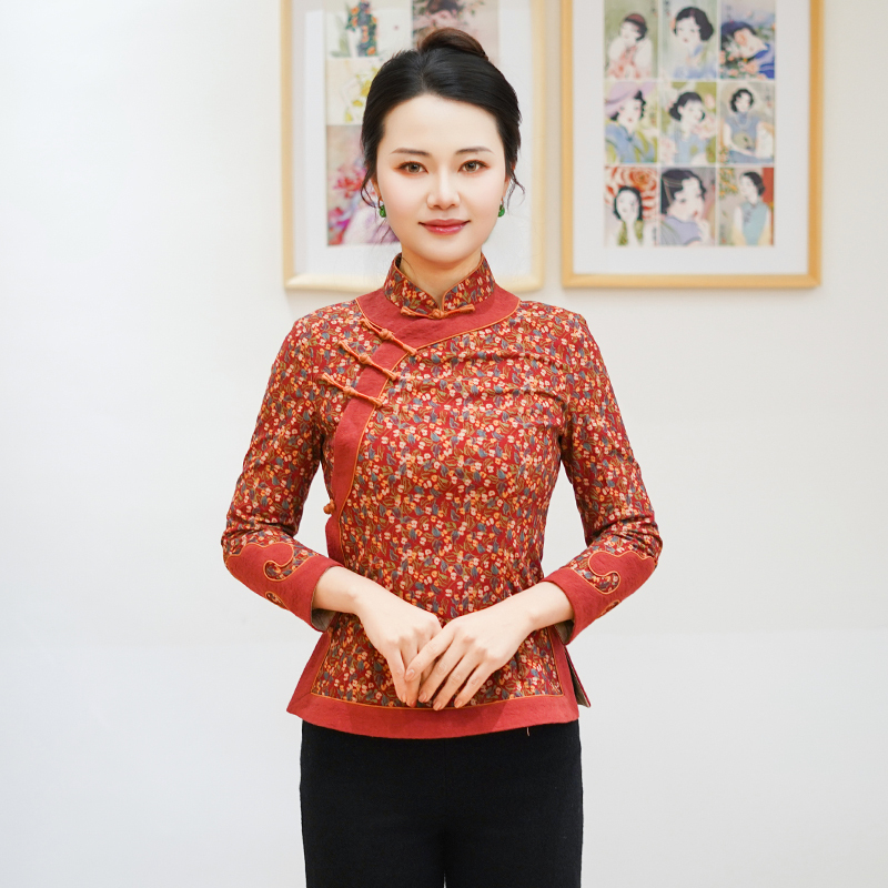 筠雅春季新款唐装中国风女装年轻款收腰显瘦新中式盘扣上衣25J108