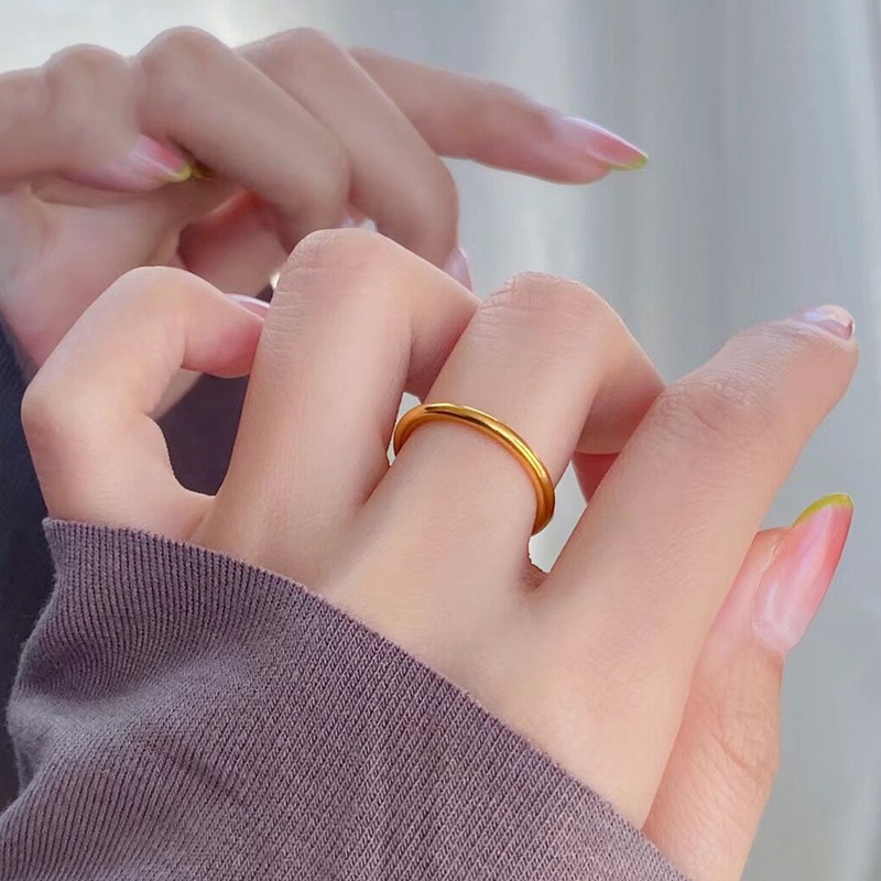 铜合金戒指 极细款素圈内刻莲花精工版戒指简单精致高级感0326