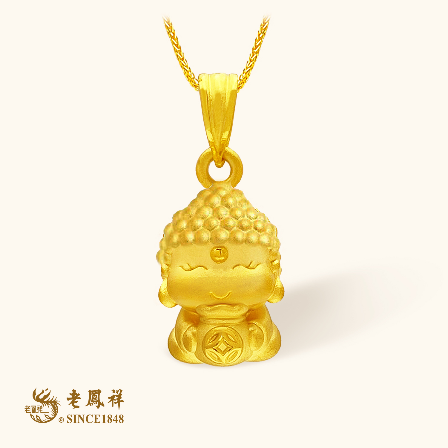 老鳯祥黄金足金小萌佛吊坠老凤祥品牌黄金福袋可爱萌佛项链