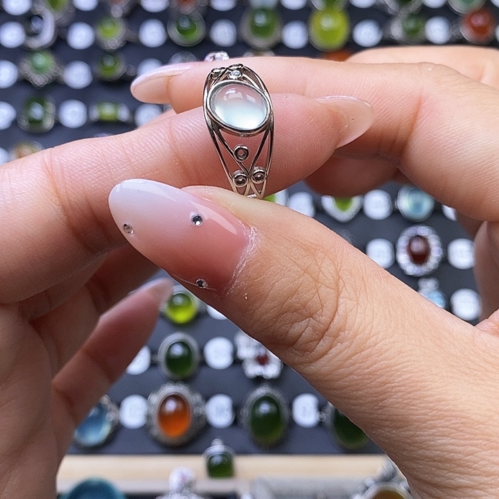 岫玉戒指银S925镶嵌戒指