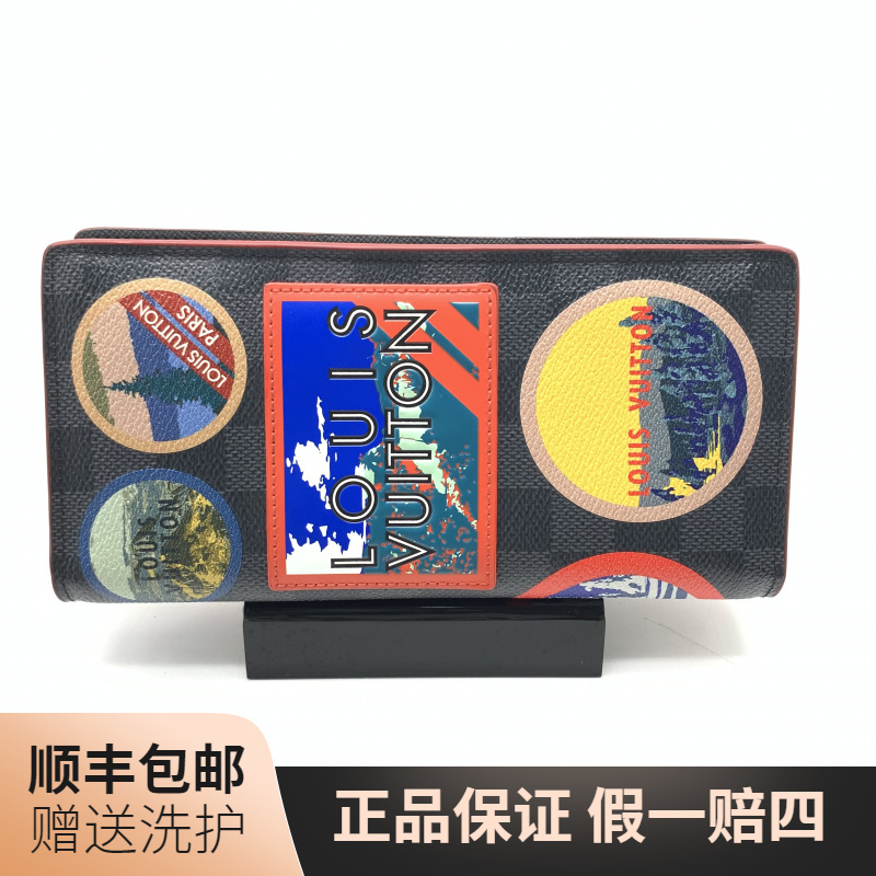 95新 LouisVuitton/路易威登 LV黑棋盘格徽章款长款钱包/10019364