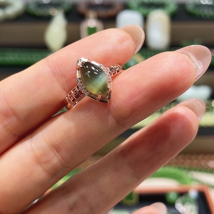 和田玉银S925镀金镶嵌戒指