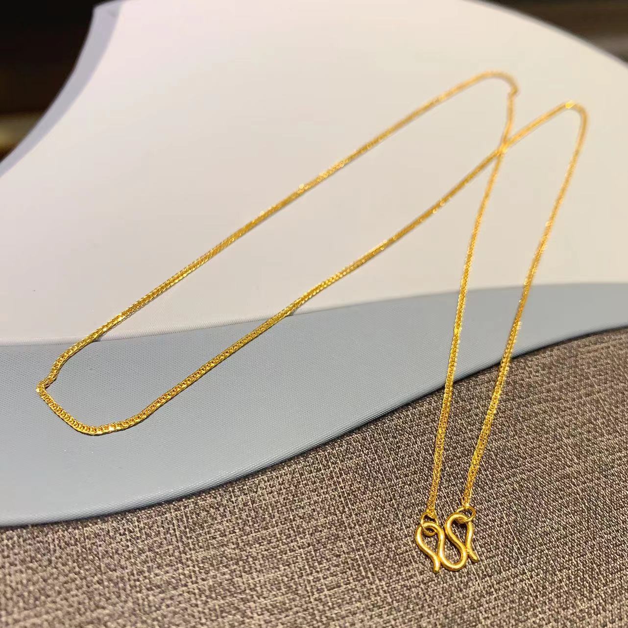 【小金姐专享】足金999肖幇链M扣头17寸金色百搭素链真金项链142