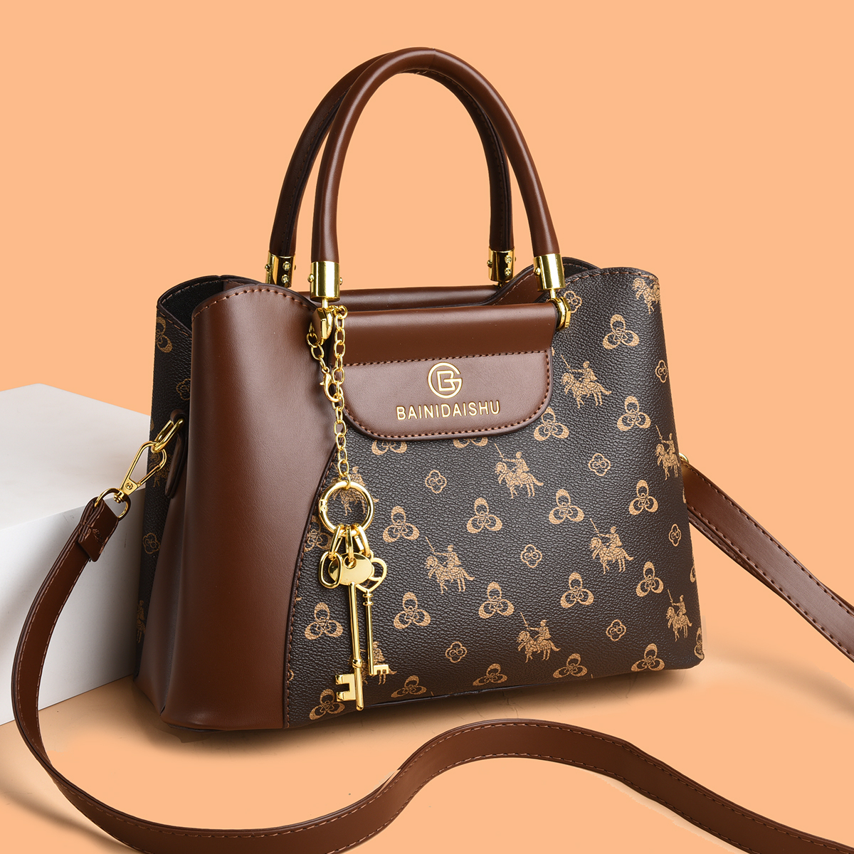  【长28宽13高21】新款时尚轻奢百搭潮流女士单肩斜挎包2106马车棕