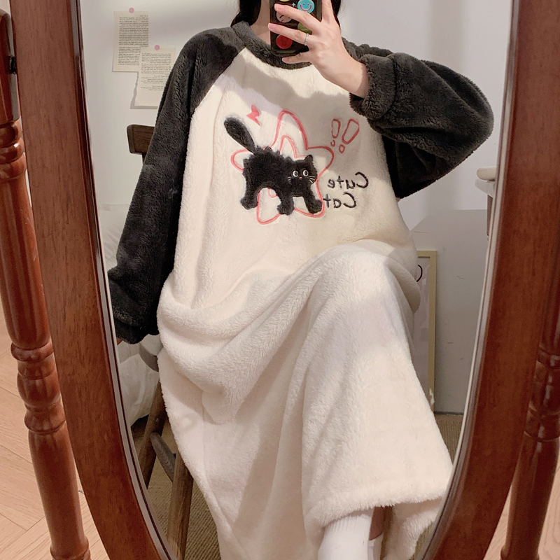 加肥加大厚款珊瑚绒睡裙女孕妇大码240斤胖mm宽松200斤长裙睡衣