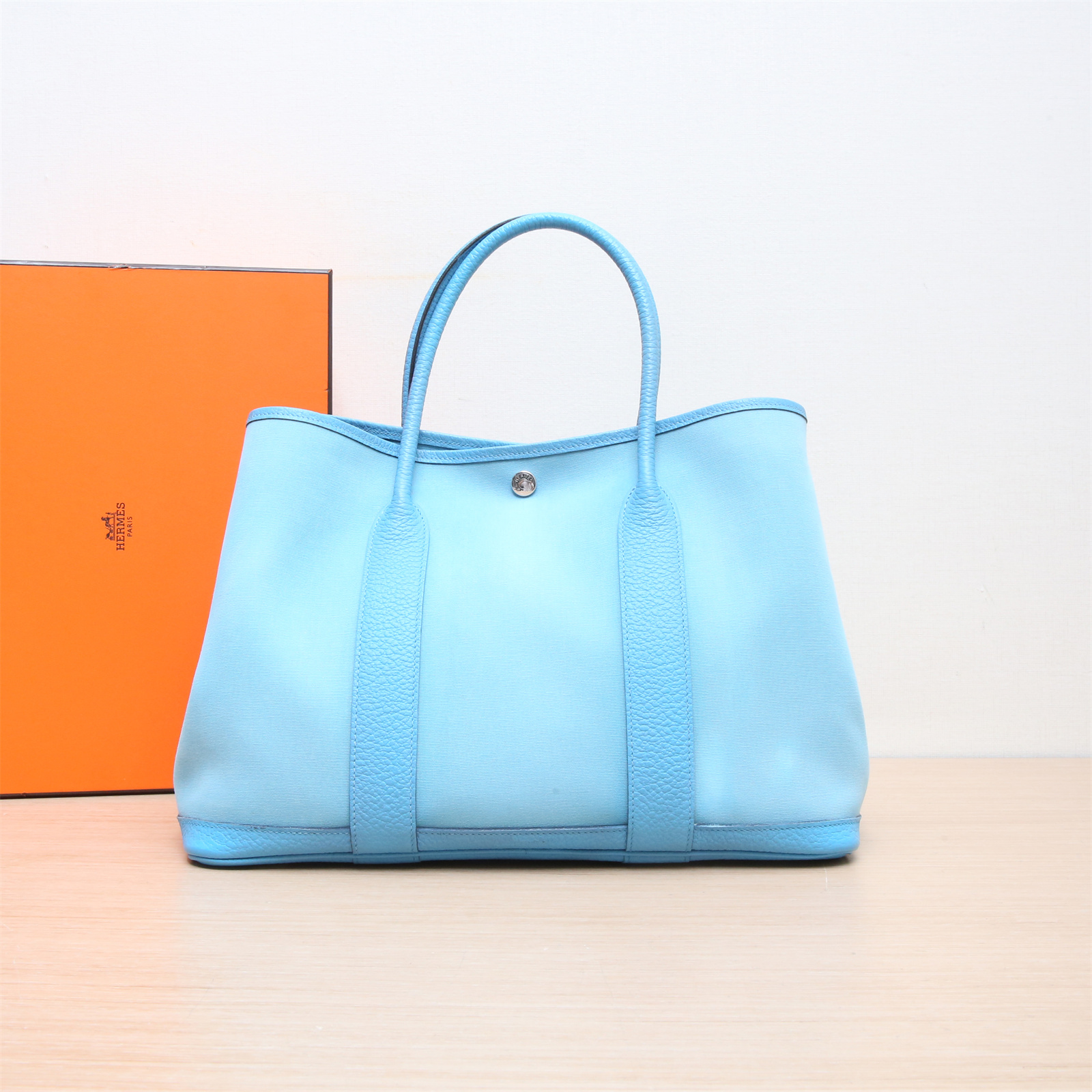 95新 Hermes/爱马仕 单肩包花园包 36 北方蓝 C刻 银扣P224513794