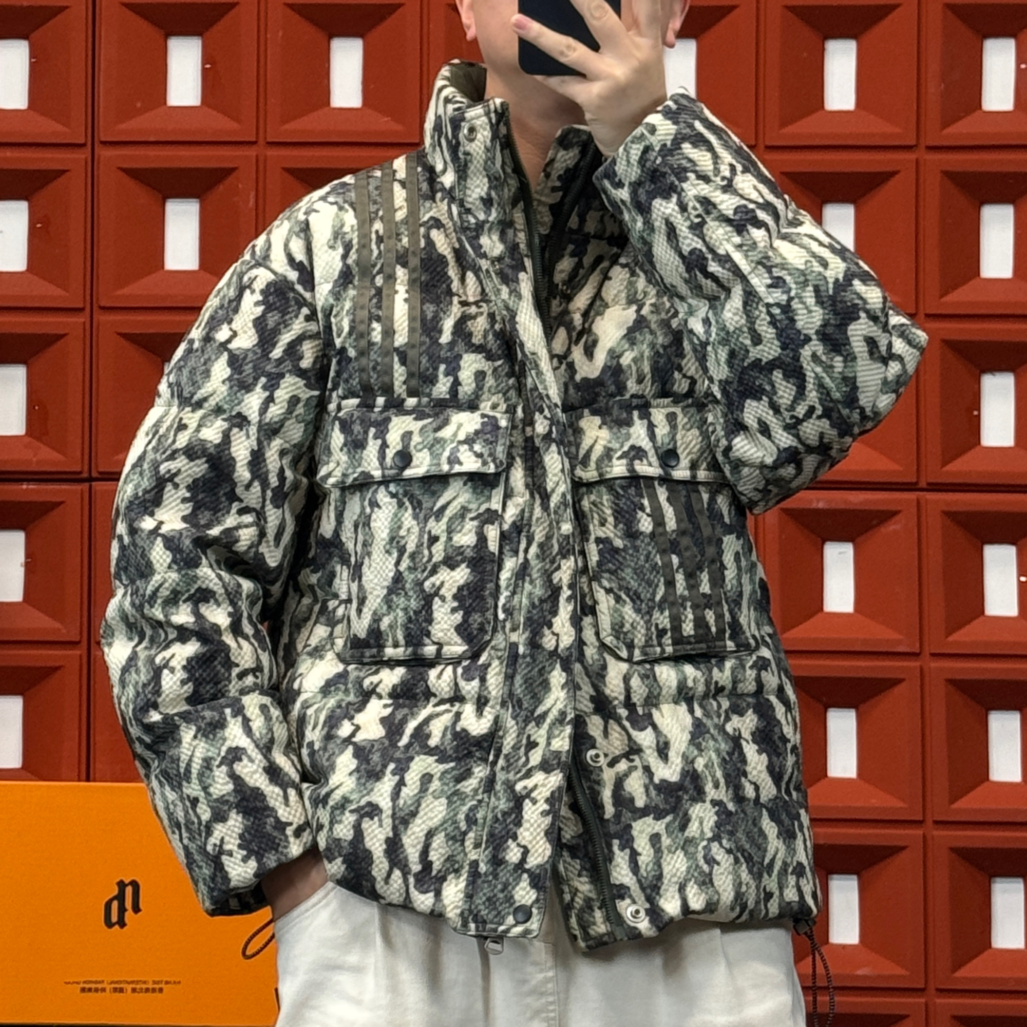 ★HKNB冬季【羽绒】冬季男士潮牌定制蟒纹肌理复古印花迷彩羽绒