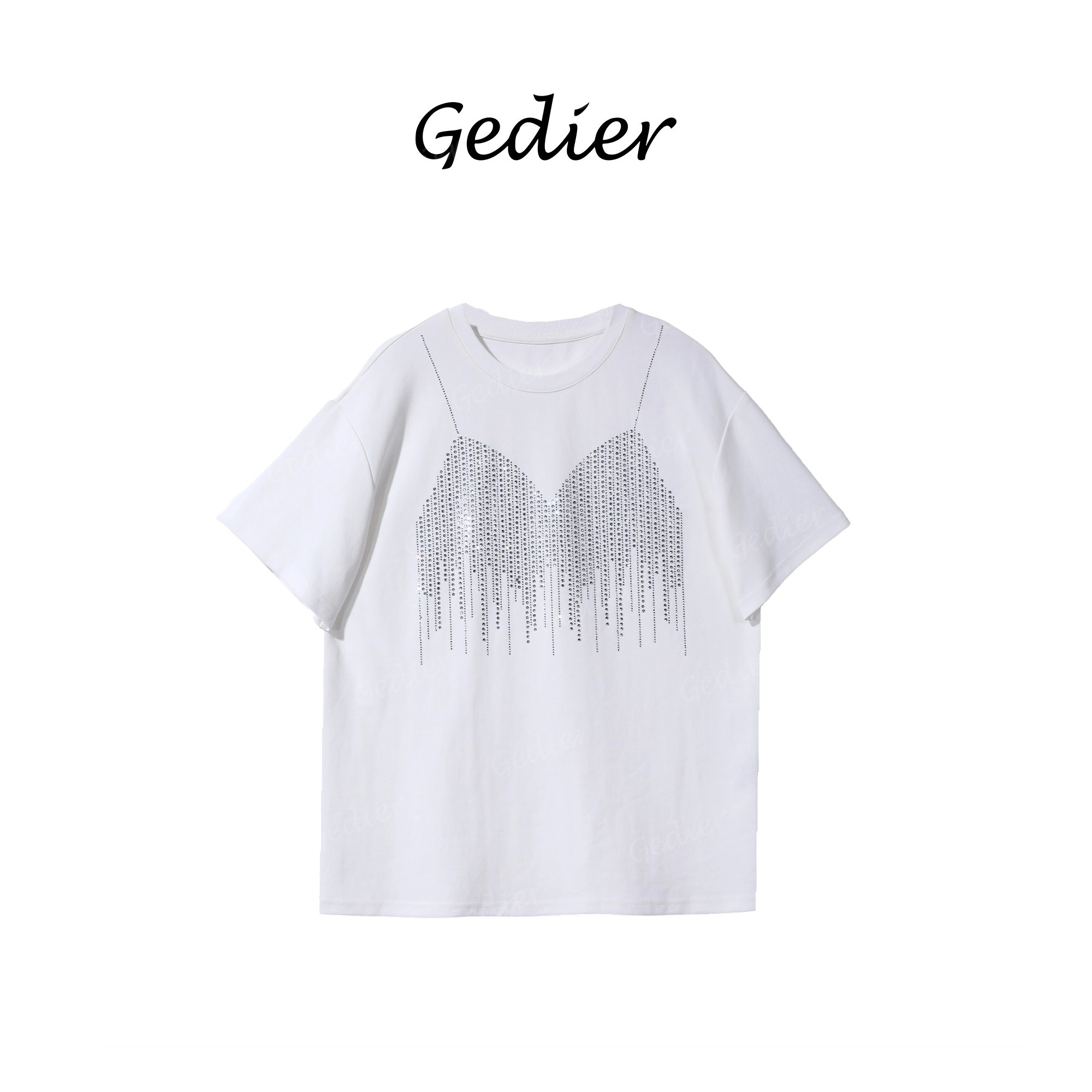 【歌蒂尔Gedier】春装新款欧若风时尚白色烫钻短袖T恤 TG510168Y