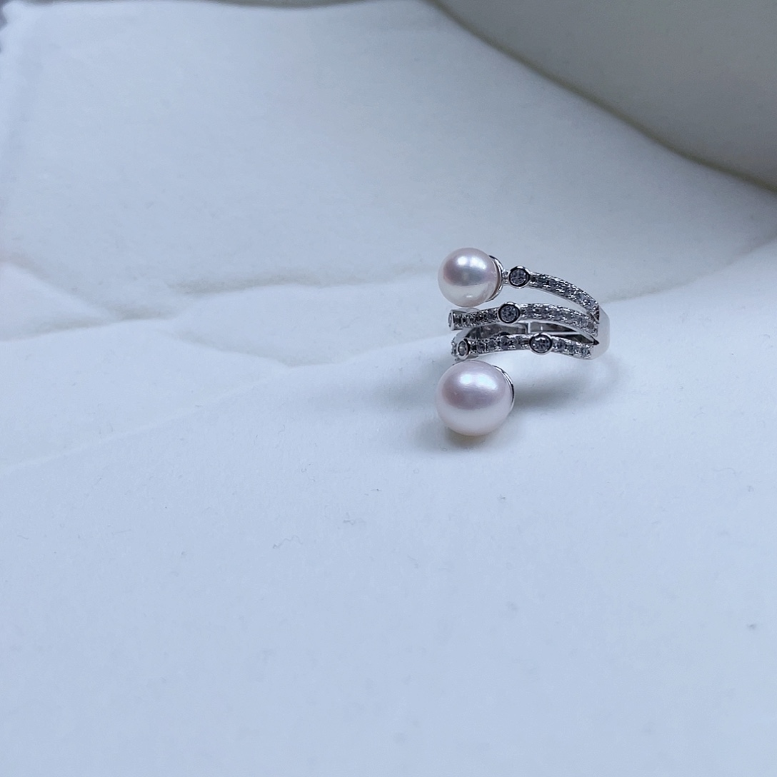 海水珍珠戒指银S925镶嵌双层款珍珠戒指