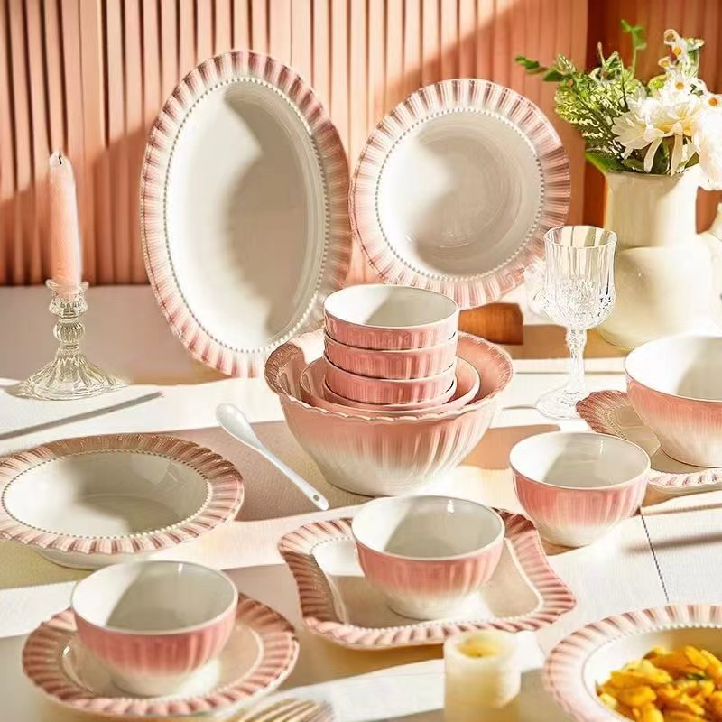粉色陶瓷餐具多件套装26件高颜值新款餐具盘碗碟勺咖啡勺