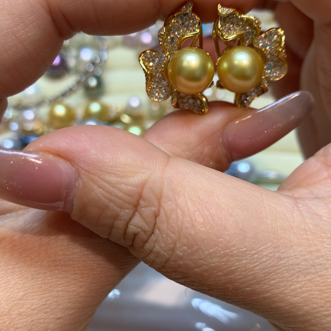 海水珍珠耳饰银S925镶嵌