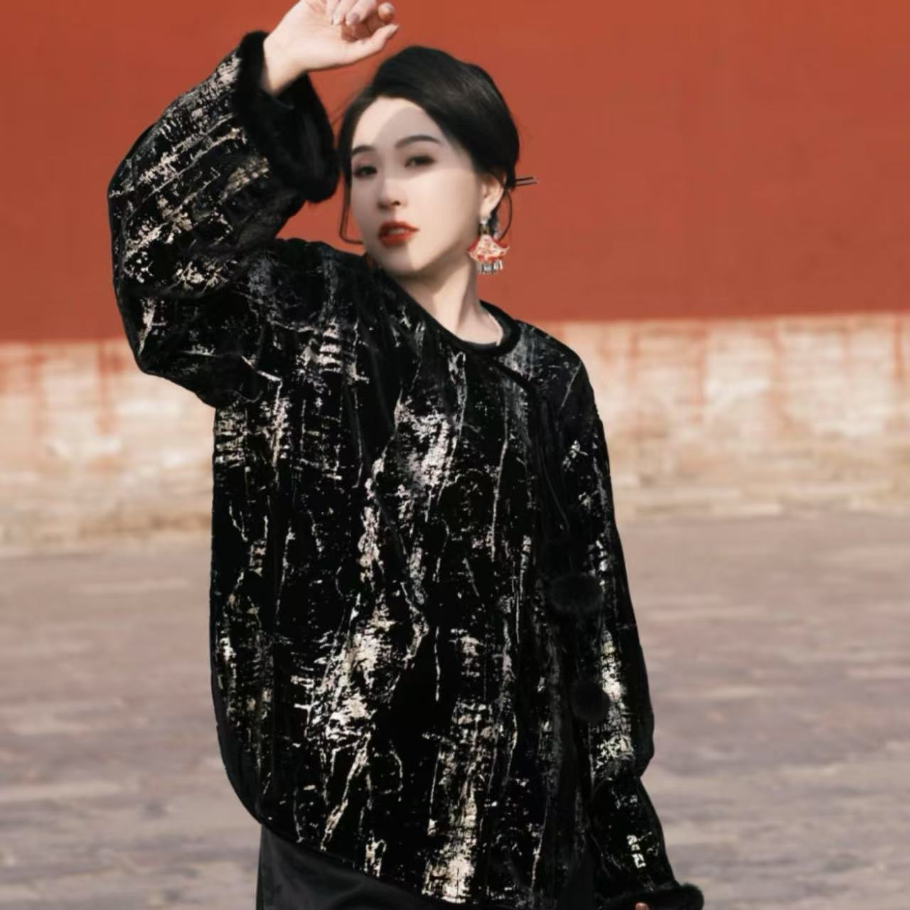午夜黑金！真丝丝绒鎏金新中式上衣！GZ5449