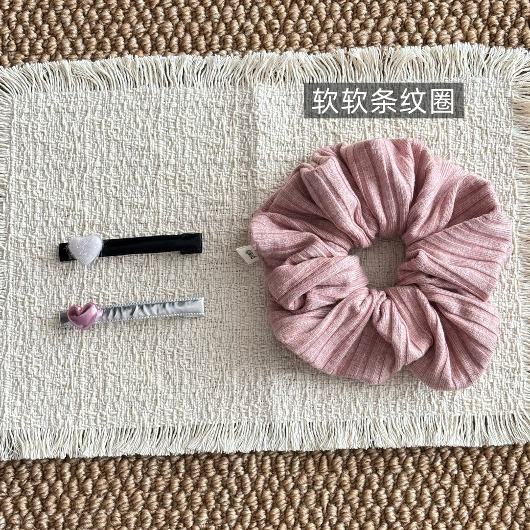 PRETTY ONI｜原创韩系柔软条纹粉粉大肠发圈