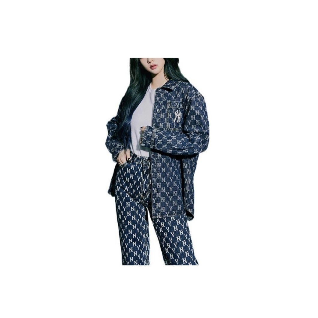 MLB 纽约洋基队 运动复古老花阔腿直筒休闲运动牛仔裤 3FDP06014