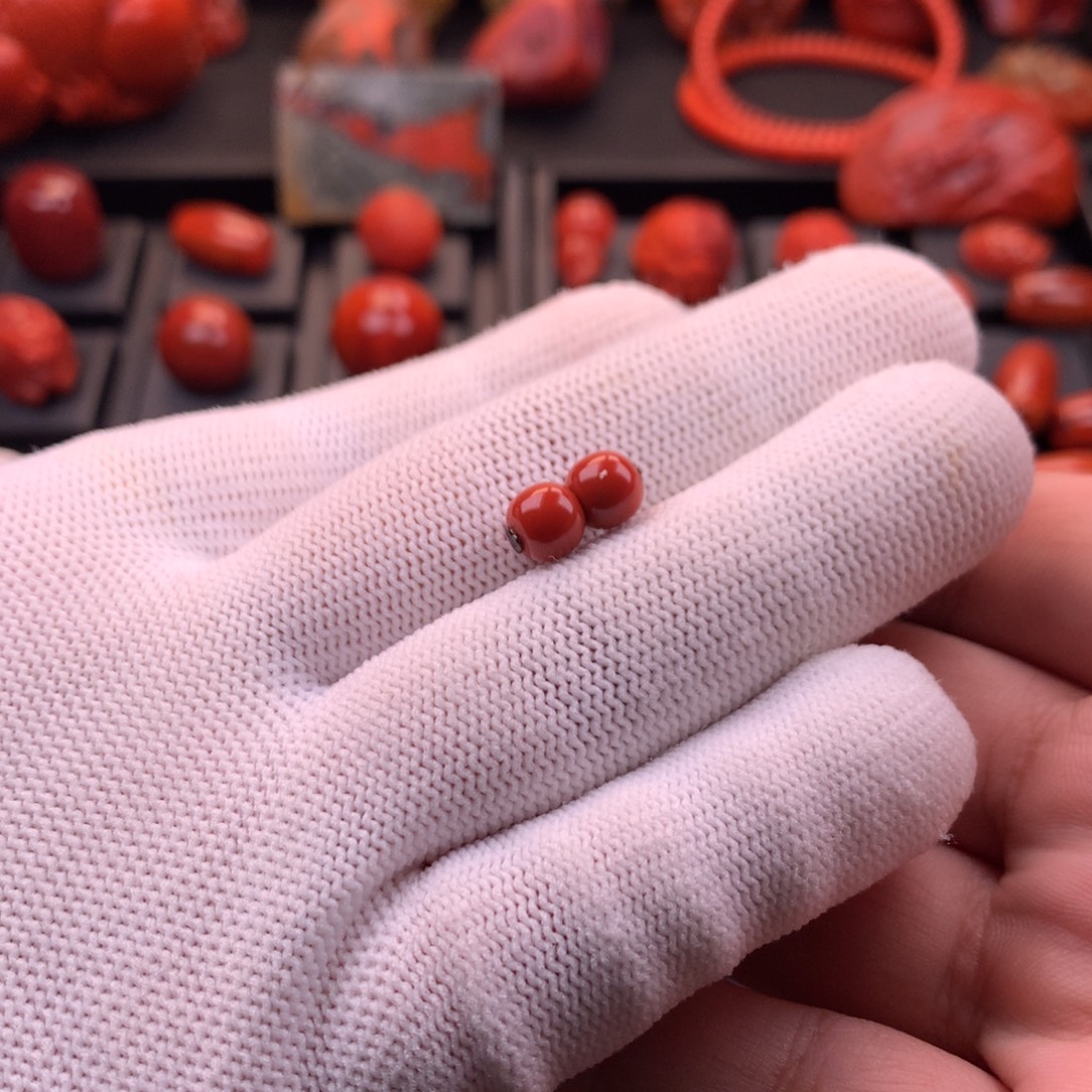 南红玛瑙未镶嵌川料原矿满色满肉老型对珠6.8mm